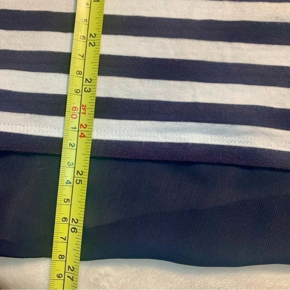 MK Michael Kors Tunic Top Small Navy Blue White Striped Front Sheer Back